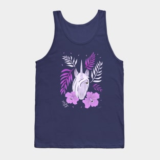 Pink Unicorn Tropical Hibiscus and Leaves Tank Top